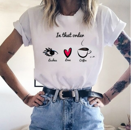 T-Shirt with Print "lashes-love-coffee" - XXL